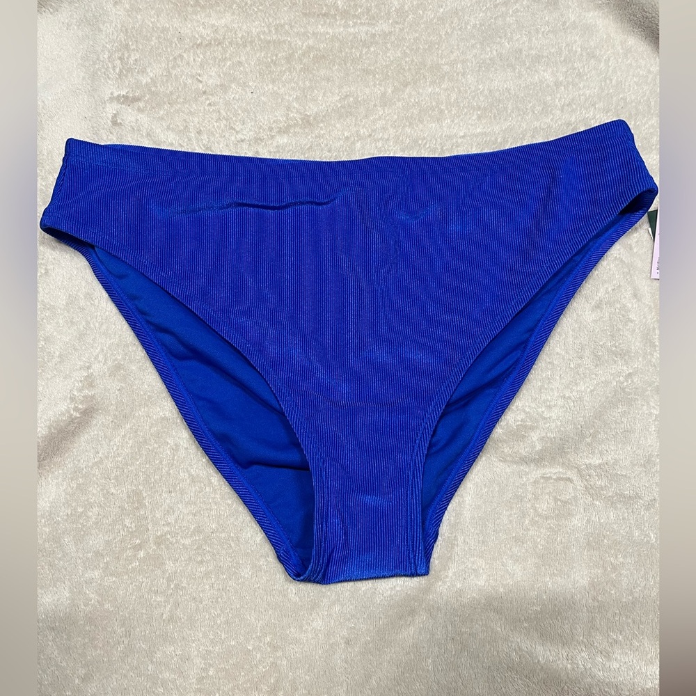 Wild Fable Women's Blue Shiny Ribbed Bikini Bottoms X (14-16) High Leg Cheeky